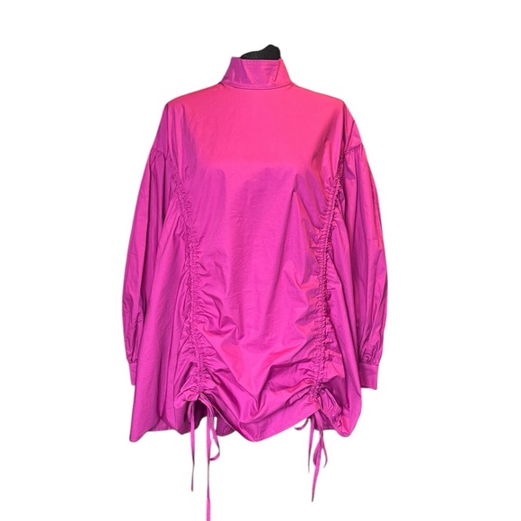 TWO TWIN STYLE Pink Ruched Balloon Tunic Dress | High Neck Statement Top XL C436 - Picture 1 of 9